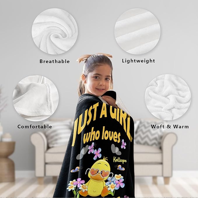 Custom Name Just a Girl loves Duck Adult duck Blanket Kids Funny Blanket Suitable for Bedroom bed sofa Crib Couch Chair outdoor All Season Items That Yellow Duck Lovers Will Love 50"x40"for Kid