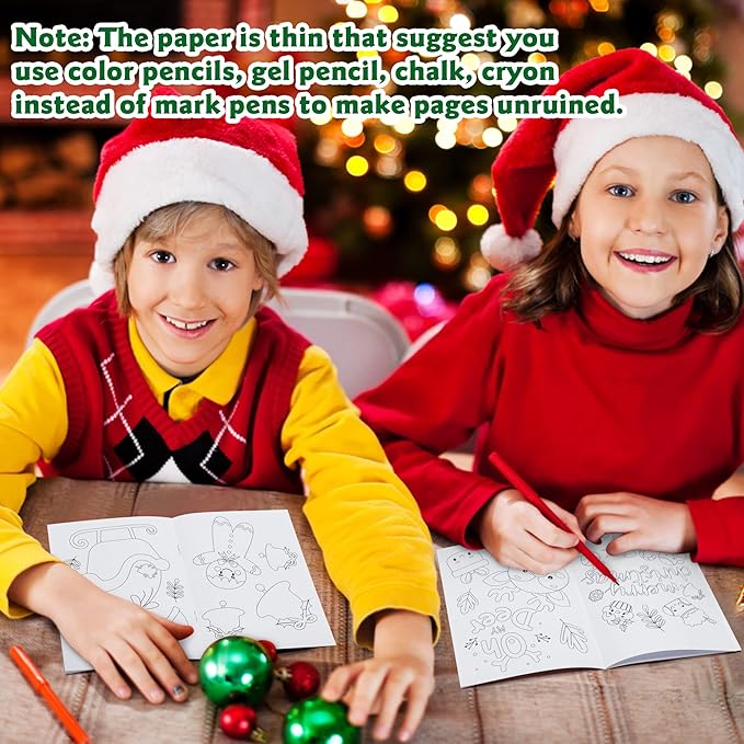 MALLMALL6 24Pcs Christmas Coloring Books Including Santa Claus Elk Ginger Man Mistletoe Elf Sleigh Merry Christmas Birthday Party Favors Gifts Xmas Home School Activity Supplies for Kids Boys Girls