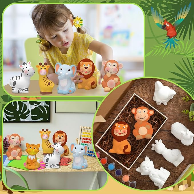 Gemscream 6 Sets Jungle Animal Painting Kit for Girls Boys Crafts and Arts Set Safari Zoo Wild Animal Toy Art and Crafts Ceramics to Paint for Classroom Activities Rewards Paint Figurines Gift