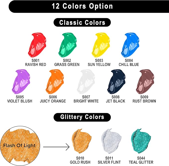 JOYIN 12PCS Washable Kids Tempera Paint Set (2 oz Each), Liquid Poster Paint with 6 Brushes, 2 Palette & 1 Paint Brush Clean Bucket, Non-Toxic Kids Paint for Finger Painting, Hobby Painters