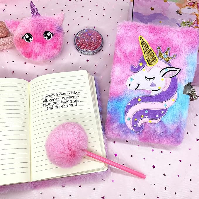 Unicorns Gifts for Girls Toys 6 7 8 9 10 Year Old Tie-Dye Playset Includes Star Stuffed Mirror Diary Eyemask Headband Purse Pen Bracelet and Sock