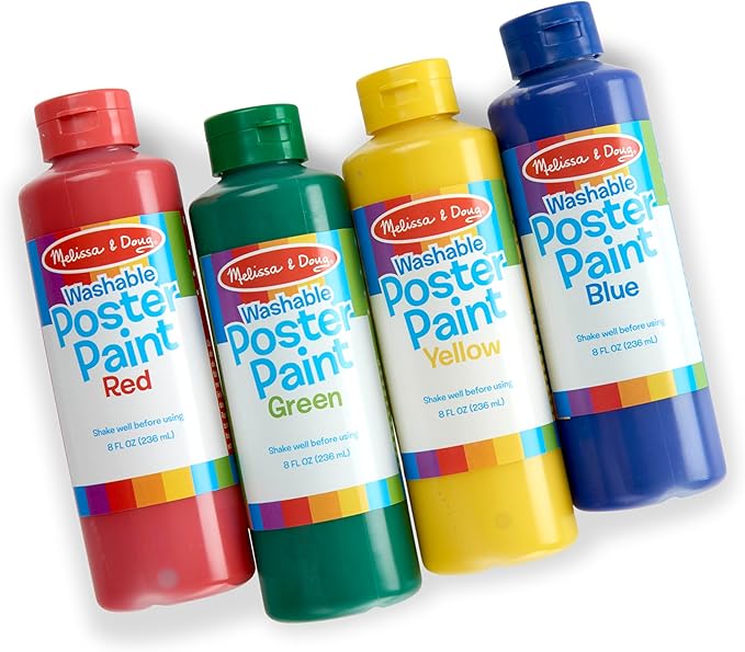 Melissa & Doug Washable Poster Paint Set (4 Colors Red, Yellow, Green, Blue)