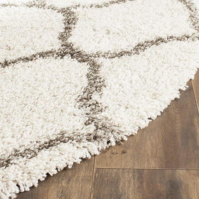 SAFAVIEH Hudson Shag Collection 7' Round Ivory/Grey SGH280A Moroccan Ogee Trellis Non-Shedding Living Room Bedroom Dining Room Entryway Plush 2-inch Thick Area Rug