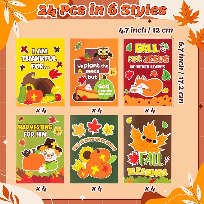 24Pcs Fall Religious Coloring Books - Christian Bible DIY Color-in Pages Booklet Bulk Drawing Autumn Theme Activity Party Supplies for Sunday School Classroom Rewards Artwork Gift for Kids