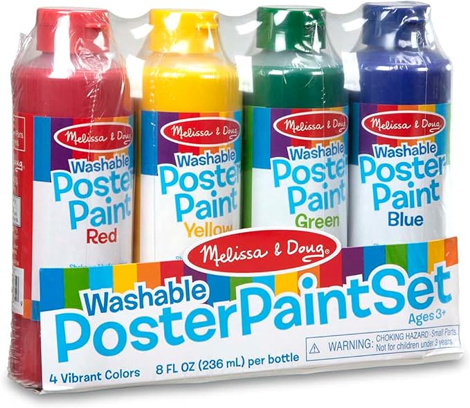 Melissa & Doug Washable Poster Paint Set (4 Colors Red, Yellow, Green, Blue)