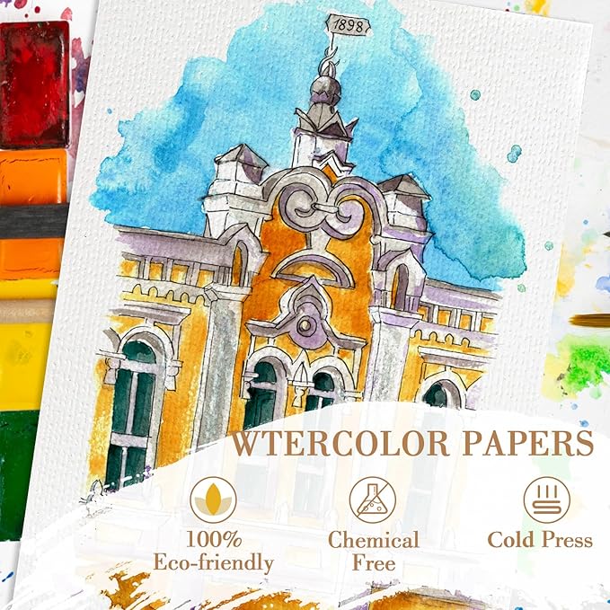 50PCS 9x12 Watercolor Paper Bulk, 140lb/300g Cold Press Thick Water Color Paper Pad for Kid Child Adult, White Art Paper for Drawing Painting Markers Gouache, Textured Cotton Paper Sheets
