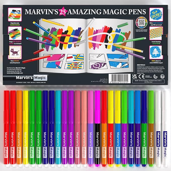Marvin's Magic - Original x 25 Amazing Magic Marker Pens - Color Changing Magic Pen Art - Create 3D Lettering or Write Secret Messages - Includes 25 Magic Pens