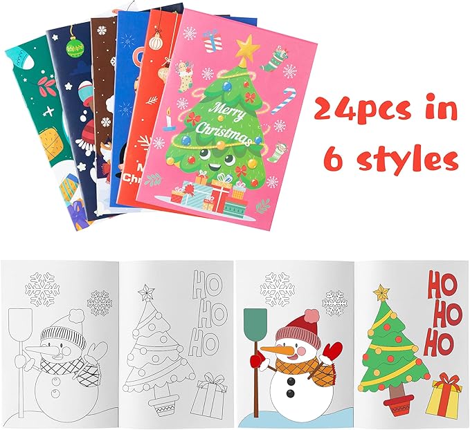 MALLMALL6 24Pcs Christmas Coloring Books Including Santa Claus Elk Ginger Man Mistletoe Elf Sleigh Merry Christmas Birthday Party Favors Gifts Xmas Home School Activity Supplies for Kids Boys Girls