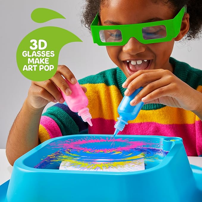 Discovery™ 3D Neon Spin Motorized Art Station – Includes Spin Art Machine, 3D Glasses, Neon Paints, Templates, Paper| Arts and Crafts for Kids| Art Supplies Painting Set Activity Kit for Boys & Girls