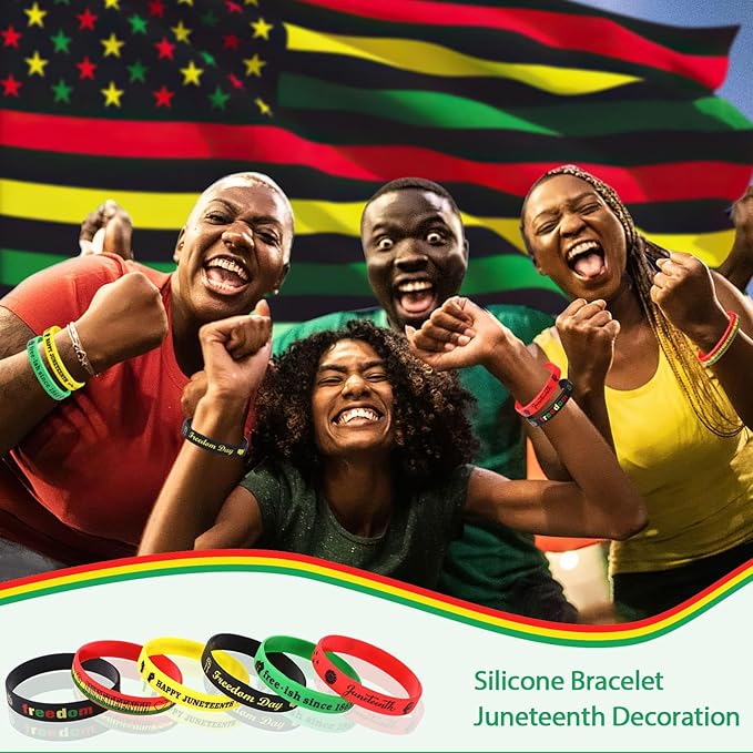 JUNEBRUSHS 42pcs Happy Juneteenth Silicone Bracelets,Party Favors Rubber Wristbands Accessories Freedom Black Freedom African Independence Day Patriotic Decoration Supplies
