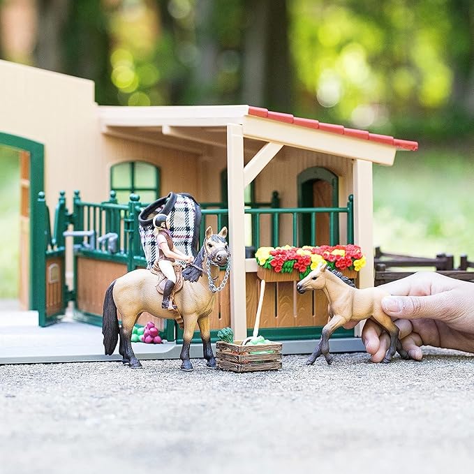 Schleich Horse Barn and Stable Playset - Award-Winning Riding Center 96 Piece Set, 2 Pony Toys, Rider Figurine, and Farm Accessories, for Girls and Boys 3 Years Old and Above