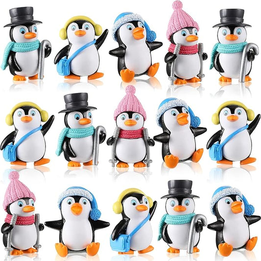 Zhanmai 32 Pcs Penguin Characters Toys Cute Penguin Figurines Mini Penguin Figures Collection Playset Penguin Cake Topper Winter Penguin Cake Decoration for Boy Girl Gift Birthday Landscape Party