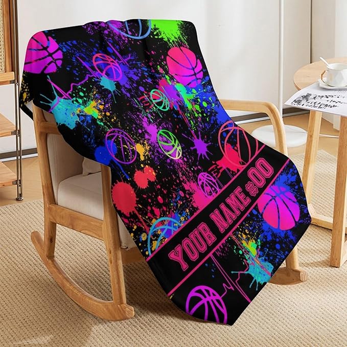 Custom Basketball Blanket - Soft Flannel Sports Blankets for Teens Adults Women Men Lovers - Warm Throw Blankets for All Season Lap, Chair, Sofa, Couch, Bed - 80"x60"