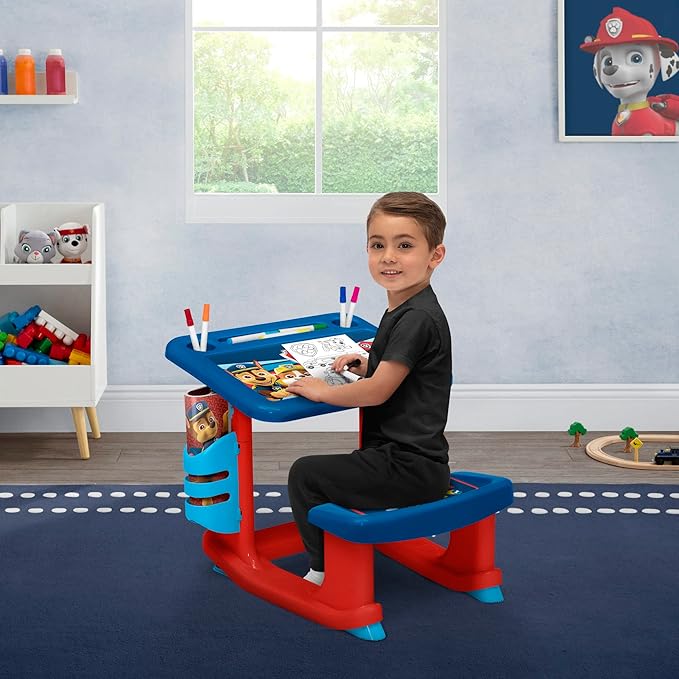 PAW Patrol Draw and Play Desk by Delta Children – Includes 10 Markers and Coloring Book, Blue