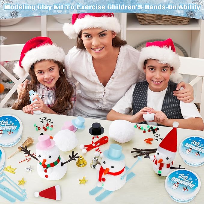 EOBOH 48 Pack Christmas Snowman Craft Kit, DIY Snowman Crafts for Kids, Build a Snowman Kit Indoor Decor, Creative Air Dry Modeling Clay, Xmas Snowman Making Kit Gift Toys for Holiday Party Supplies