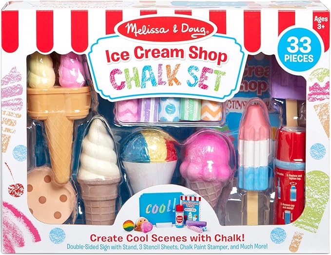 Melissa & Doug Ice Cream Shop Multi-Colored Chalk and Holders Play Set - 33 Pieces, Great Gift for Girls and Boys Kids Chalk Set