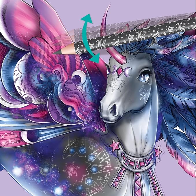 Nebulous Stars Fantasy Horses Sketchbook for Kids - 35 Large Stenciled Purple Pages - Comes with 80 Stencils