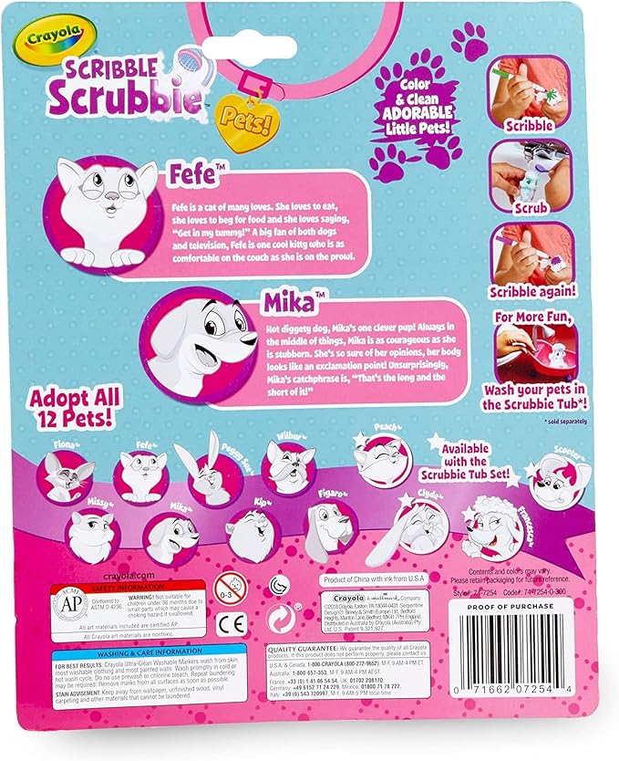 Crayola Scribble Scrubbie Pets, Dog & Cat, Kids Toys, Gift for Girls & Boys, Age 3, 4, 5, 6