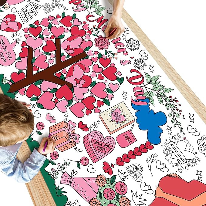 OHOME Mothers Day Giant Coloring Poster/Tablecloth - 30 x 72 Inches - Mothers Day Crafts for Kids Classroom - Happy Mothers Day Decorations from Daughter Son - Gifts from Kids