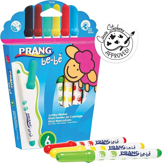 PRANG be-be Jumbo Art Markers for Small Children, Washable, Assorted Colors, 6-Pack (73106)