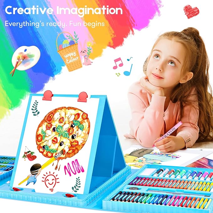 iBayam Art Kit, 251-Pack Art Supplies Drawing Kits, Arts and Crafts Gifts Box for Kids Teen Girls Boys, Art Set Case with Trifold Easel, Scratch Paper, Sketch Pad, Coloring Book, Crayons, Pencils