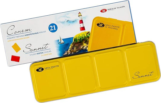 Sonnet 21 Studio 2.5 ml full pans Watercolor Paint Set in Metal Case by Nevskaya Palitra