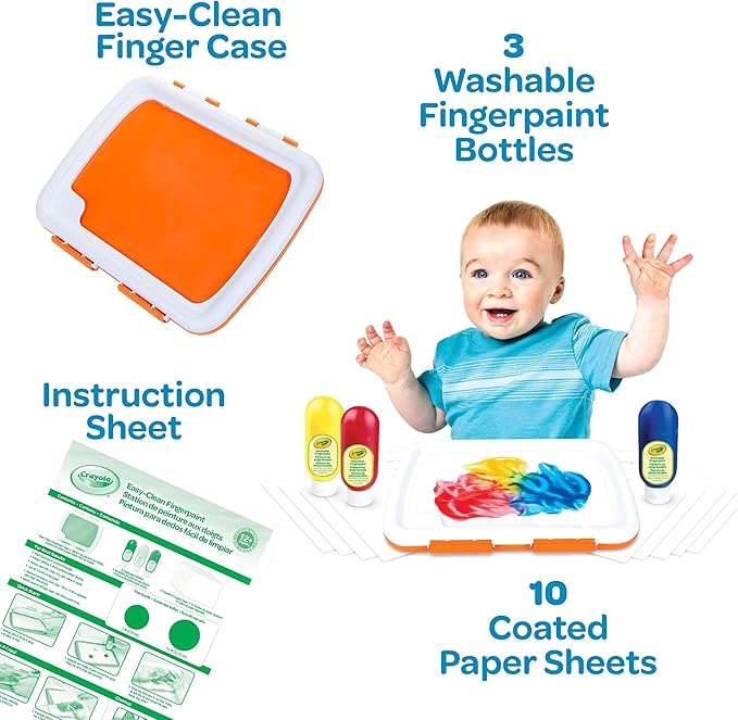 Crayola Washable Finger Paint Station, Less Mess Finger Paints for Toddlers, Sensory Toy, Toddler Activity, Gift for Toddlers