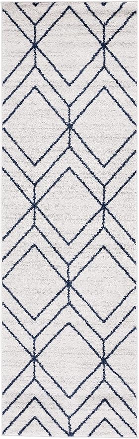 SAFAVIEH Adirondack Collection Runner Rug - 2'6" x 8', Light Grey & Navy, Modern Geometric Design, Non-Shedding & Easy Care, Ideal for High Traffic Areas in Living Room, Bedroom (ADR241N)