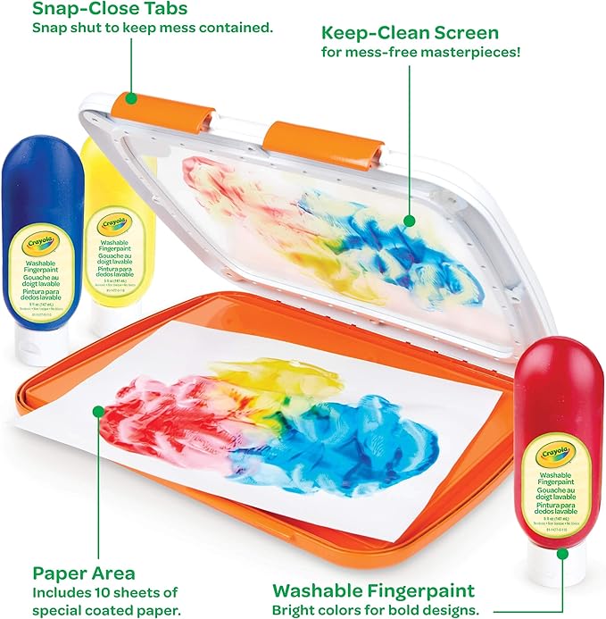 Crayola Washable Finger Paint Station, Less Mess Finger Paints for Toddlers, Sensory Toy, Toddler Activity, Gift for Toddlers