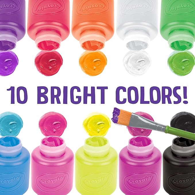 Crayola Washable Kids Paint, 10 Neon Paint Colors, 2 Oz Bottles, Gift