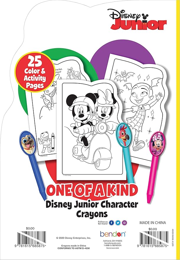 Disney JR 25-Page Shaped Coloring and Activity Book with 3 Character Crayons 49120 Bendon