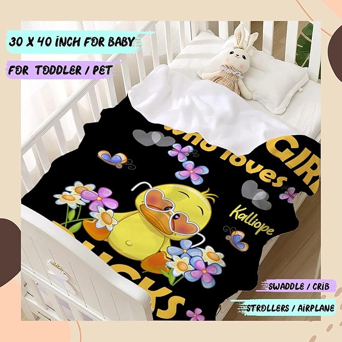 Custom Name Just a Girl loves Duck Adult duck Blanket Kids Funny Blanket Suitable for Bedroom bed sofa Crib Couch Chair outdoor All Season Items That Yellow Duck Lovers Will Love 50"x40"for Kid
