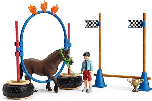 Schleich Farm World, Horse Toys for Kids, Pony Agility Race Playset with Horse Figurines and Accessories 22-piece set, Ages 3+