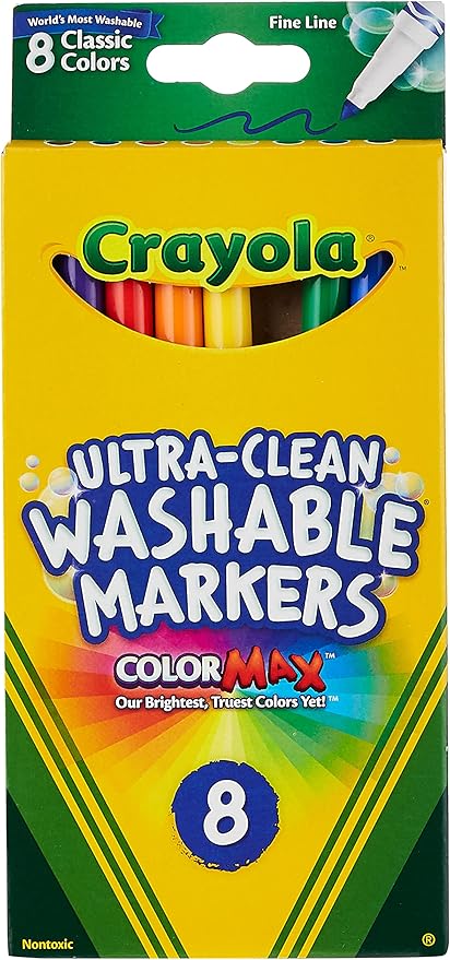 Crayola Ultra Clean Washable Markers, Fine Line , School Supplies, 8 Count