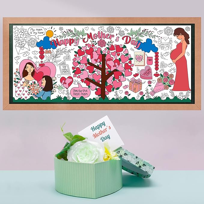 OHOME Mothers Day Giant Coloring Poster/Tablecloth - 30 x 72 Inches - Mothers Day Crafts for Kids Classroom - Happy Mothers Day Decorations from Daughter Son - Gifts from Kids