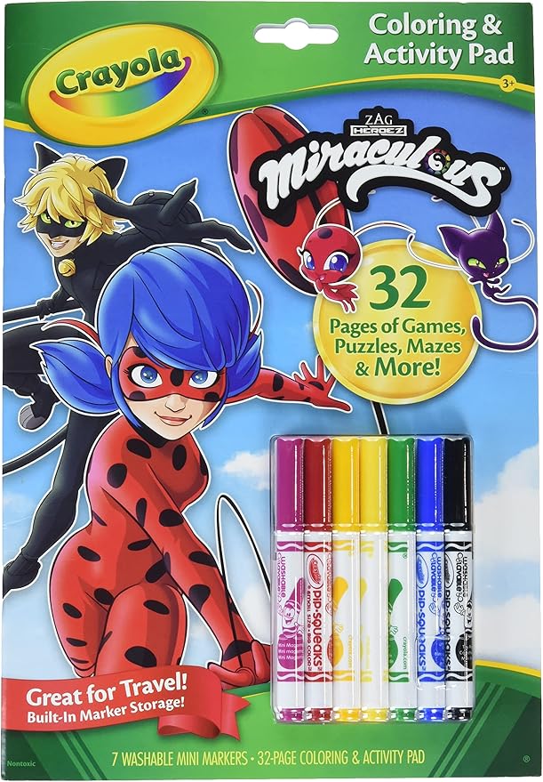 Crayola Coloring & Activity Pad, Disney Miraculous, 32 Coloring Pages & 7 Markers, Gift