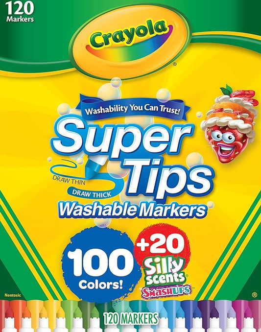 Crayola Super Tips Marker Set, 100 Washable Markers for Kids, 20 Scented Markers, Bulk Colored Markers for Coloring Books, Gift for Kids [Amazon Exclusive]