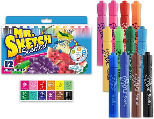 Mr. Sketch Scented Markers, Chisel Tip Marker, Assorted Colors, 12 Count