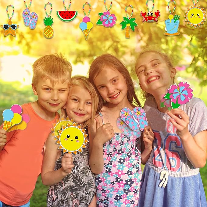 30 Set Summer Window Art Suncatchers Kits Summer Beach Fruit DIY Suncatchers Craft Kits Make Your Own Suncatcher Paint Suncatchers Ornaments for Boys Girls Craft Painting Art Activity