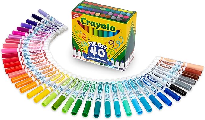 Crayola Ultra Clean Washable Markers (40ct), Coloring Markers for Kids, Coloring Book Marker Set, Gifts for Kids, Ages 3+