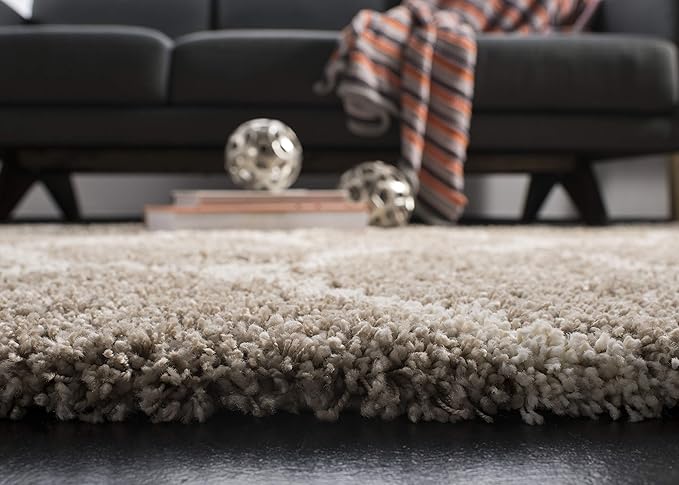 SAFAVIEH Hudson Shag Collection Runner Rug - 2'3" x 10', Beige & Ivory, Trellis Design, Non-Shedding & Easy Care, 2-inch Thick Ideal for High Traffic Areas in Living Room, Bedroom (SGH280S)