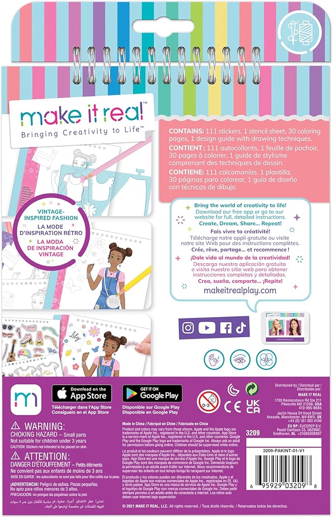Make It Real - Fashion Design Sketchbook: Blooming Vibes - Fashion Sketchbook for Girls - Kids Fashion Design Kit - Fashion Designer Kits for Girls - Fashion Coloring Book for Girls 6-8-10-12-14