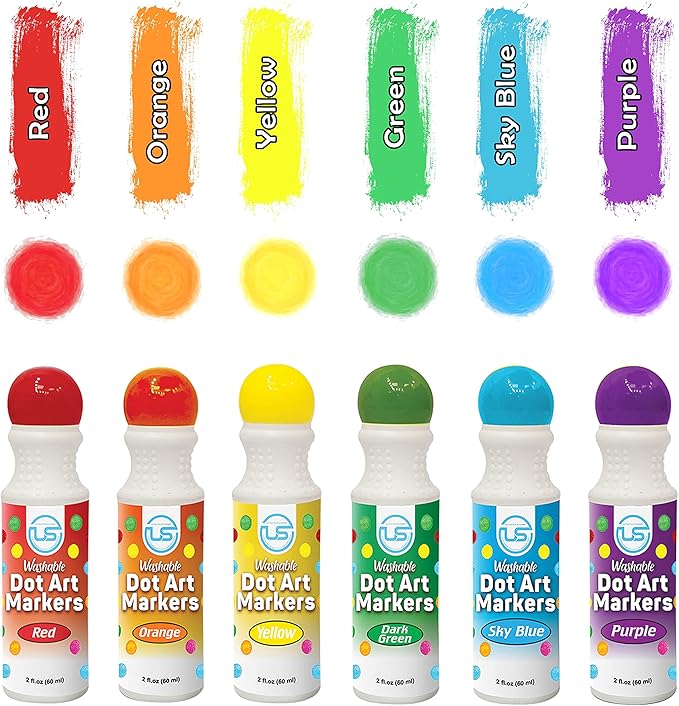 Dot Markers for Toddlers and Kids,6 Color Bingo Daubers, Dot Art Washable Paint for Kids, Bingo Markers, Toddler Arts and Crafts, Kindergarten Classroom Must Haves