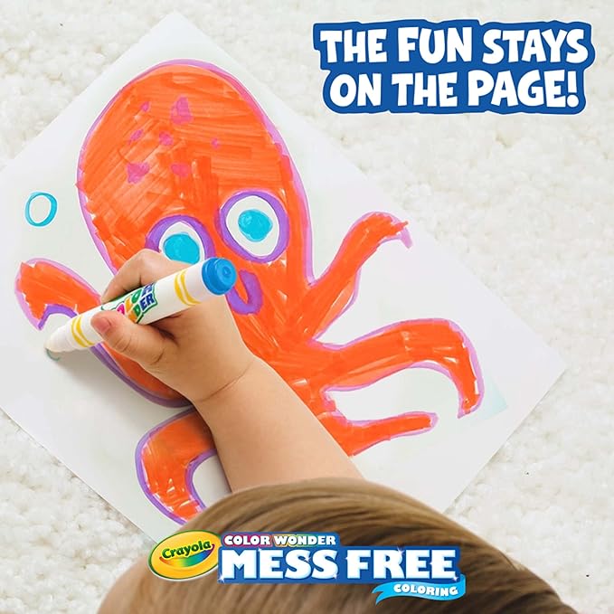 Crayola Color Wonder Mess Free Coloring Kit (120ct), 100 Coloring Pages, 20 Mini Markers, Travel Activity, Toddler Gift, 3+