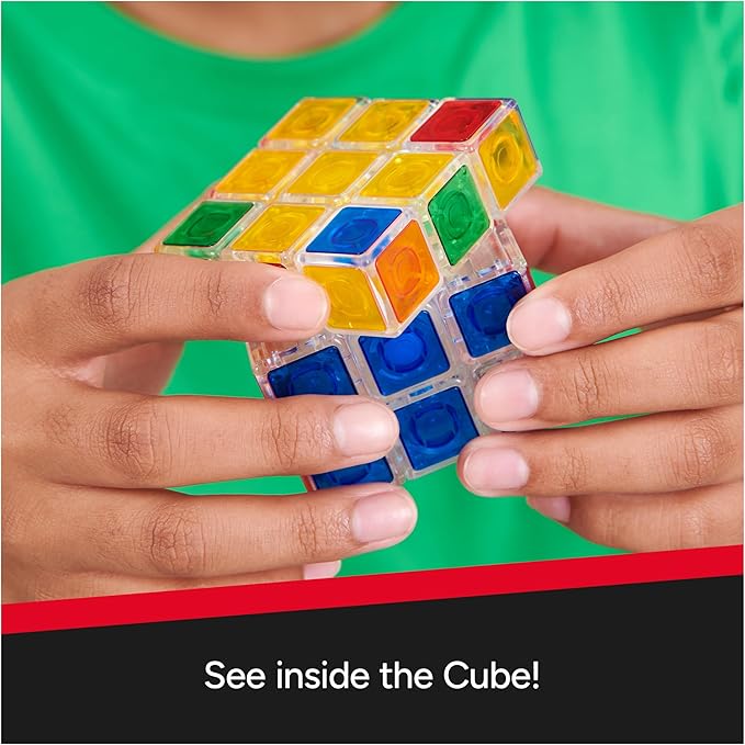 Rubik’s Cube, Crystal Cube, Transparent 3x3 Cube Color-Matching Puzzle Game, Twisting Fidget Toy, Challenging Brain Teaser & Sensory Puzzle for Adults, Teens, & Kids, for Ages 8 & Up
