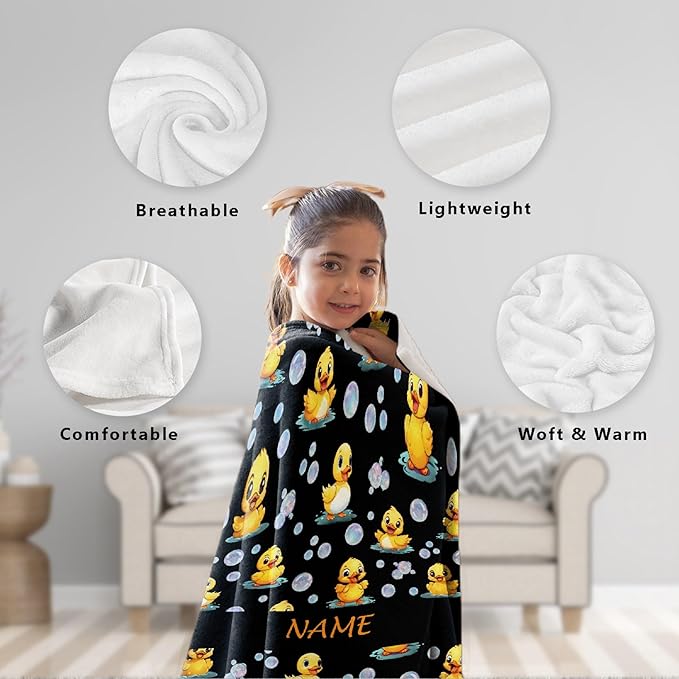 Custom Name Ducks And Bubbles Blanket Adult duck Blanket Kids Funny Blanket Suitable for Bedroom bed sofa Crib Couch Chair outdoor All Season Items That Yellow Duck Lovers Will Love 50"x40"for Kid