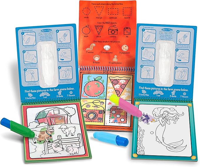 Melissa & Doug On the Go Water Wow! Reusable Water-Reveal Activity Pads, 3-pk, Colors and Shapes, Fairy Tales, Animals - Travel Toys, Stocking Stuffers, Mess Free Coloring For Kids Ages 3+