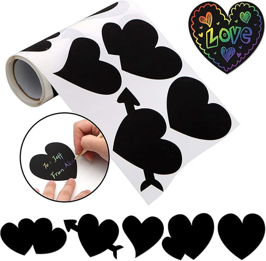 JOYIN Valentines Day Gift Cards in Heart Shape Scratch Sticker Roll, Art and Craft for Kids Party Favor, Classroom Exchange Prizes, Valentine’s Greeting Cards