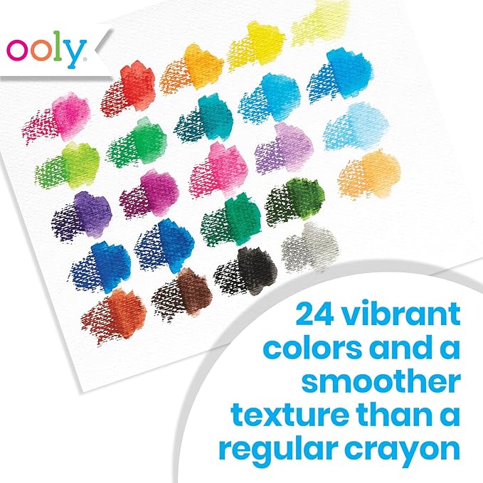 Ooly Smooth Stix Gel Crayons for Kids and Adults with Paint Brush - Set of 24 Watercolor Rainbow Crayons for Glass and Paper with Clear Plastic Crayon Case - Easy To Clean Twist-Up Gel Crayon Set