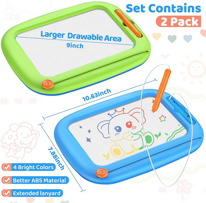 Officygnet 2 Pack Magnetic Drawing Board, Toddler Toys Ages 1-2 & 2-3 Boys Girls, Doodle Board Pad Learning and Educational Toys for 1 2 3 Year Old, Christmas Birthday Gifts for Baby Kids